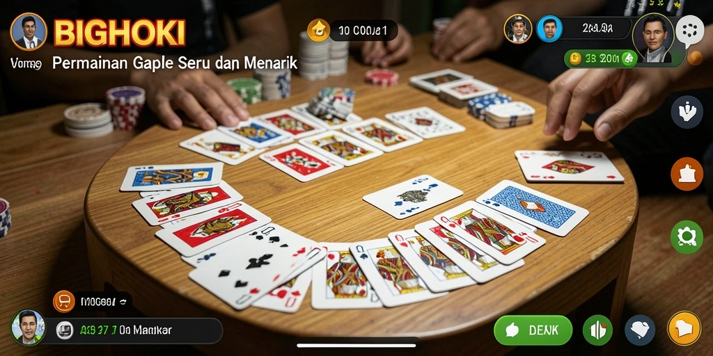 Screenshot gameplay <strong>BIGHOKI</strong> menampilkan keseruan bermain Gaple bersama teman.