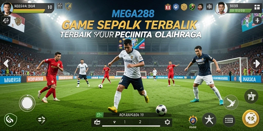 Screenshot MEGA288 menampilkan aksi seru pemain di lapangan.