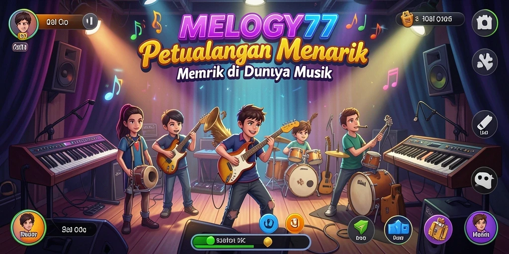 Gameplay seru MELODY77 dengan elemen musik petualangan.