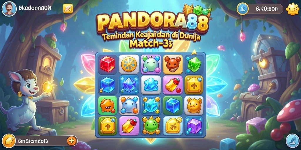Tampilan gameplay menarik dalam PANDORA88 dengan level Match-3 yang seru.
